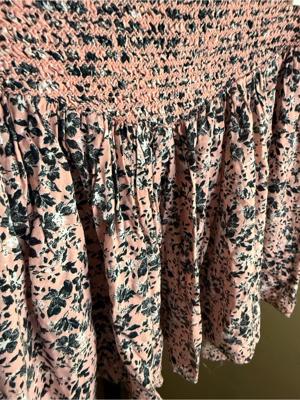 Aeropostale Pink and Black Floral Smocked Top